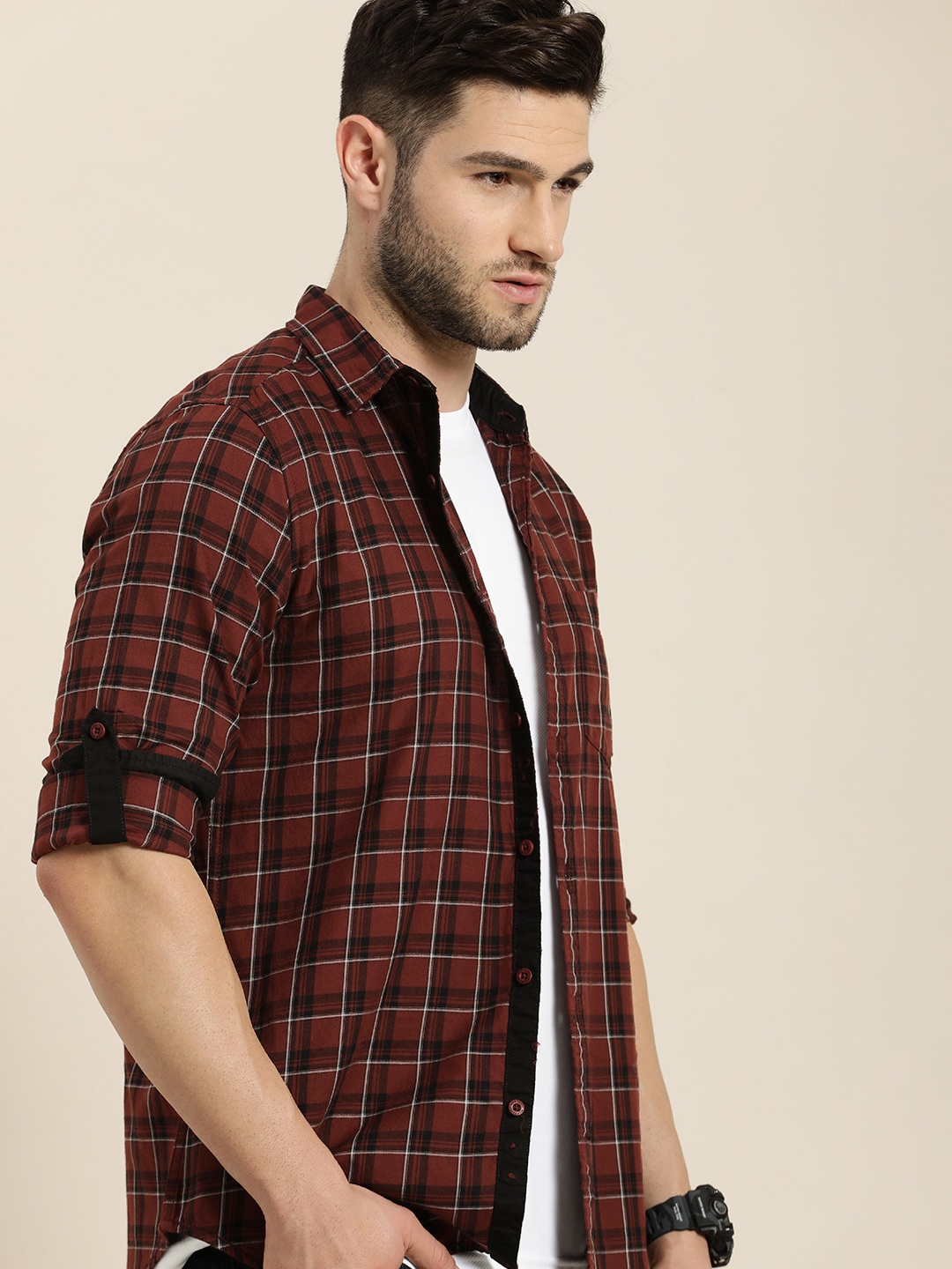 

Moda Rapido Men Red Slim Fit Tartan Checked Opaque Pure Cotton Casual Shirt