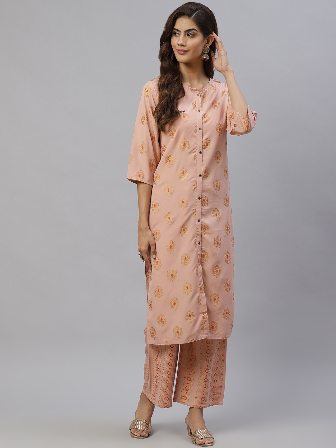 

SWAGG INDIA Women Peach-Coloured Floral Printed Regular Kurta with Palazzos