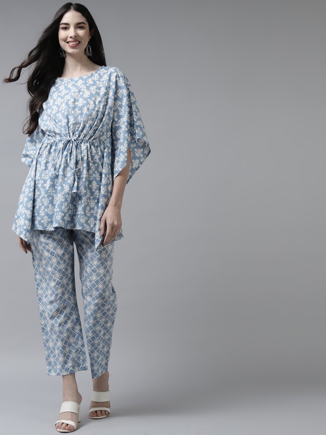 

Amirah s Women Blue Printed Regular Pure Cotton Top with Trousers