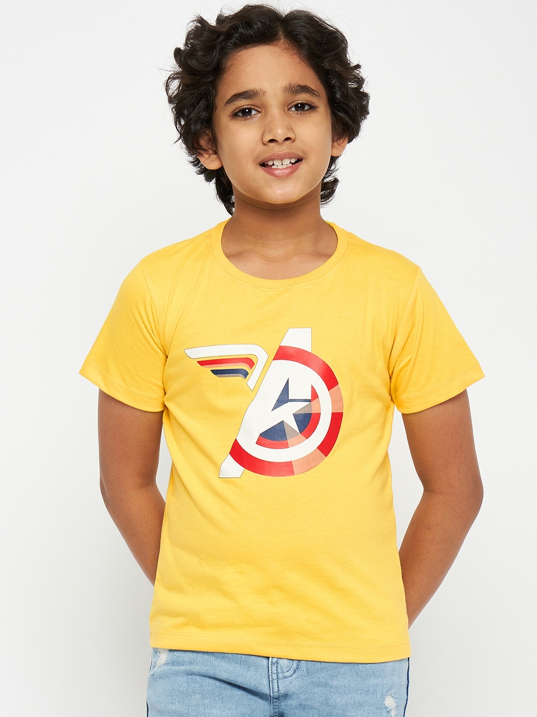 

Marvel by Wear Your Mind Boys Yellow Avengers Printed T-shirt