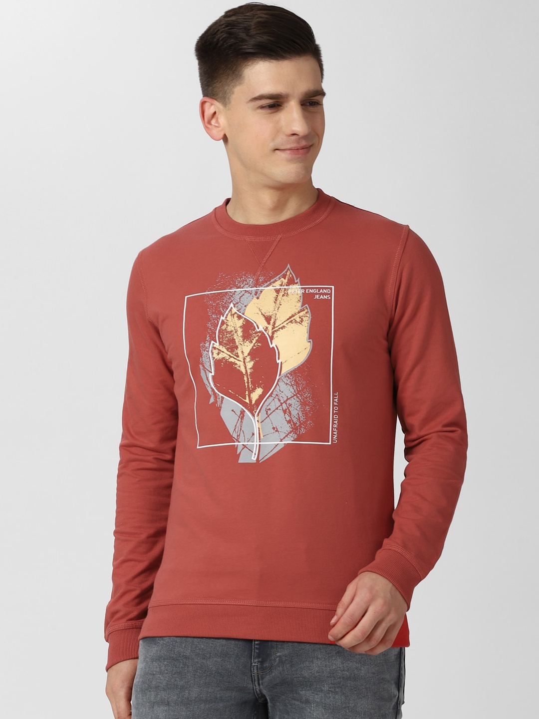 

Peter England Casuals Men Red Printed Sweatshirt