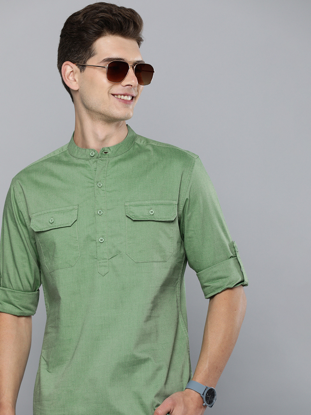 

HERE&NOW Men Green Slim Fit Solid Casual Shirt