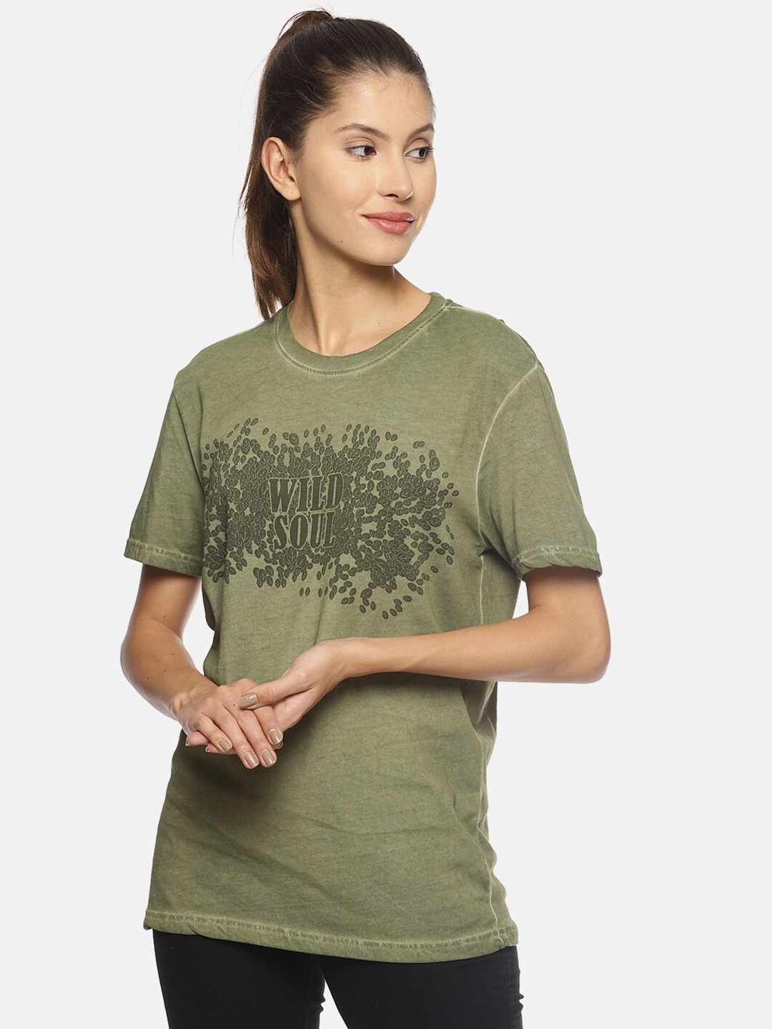 

Wolfpack Women Green Printed T-shirt