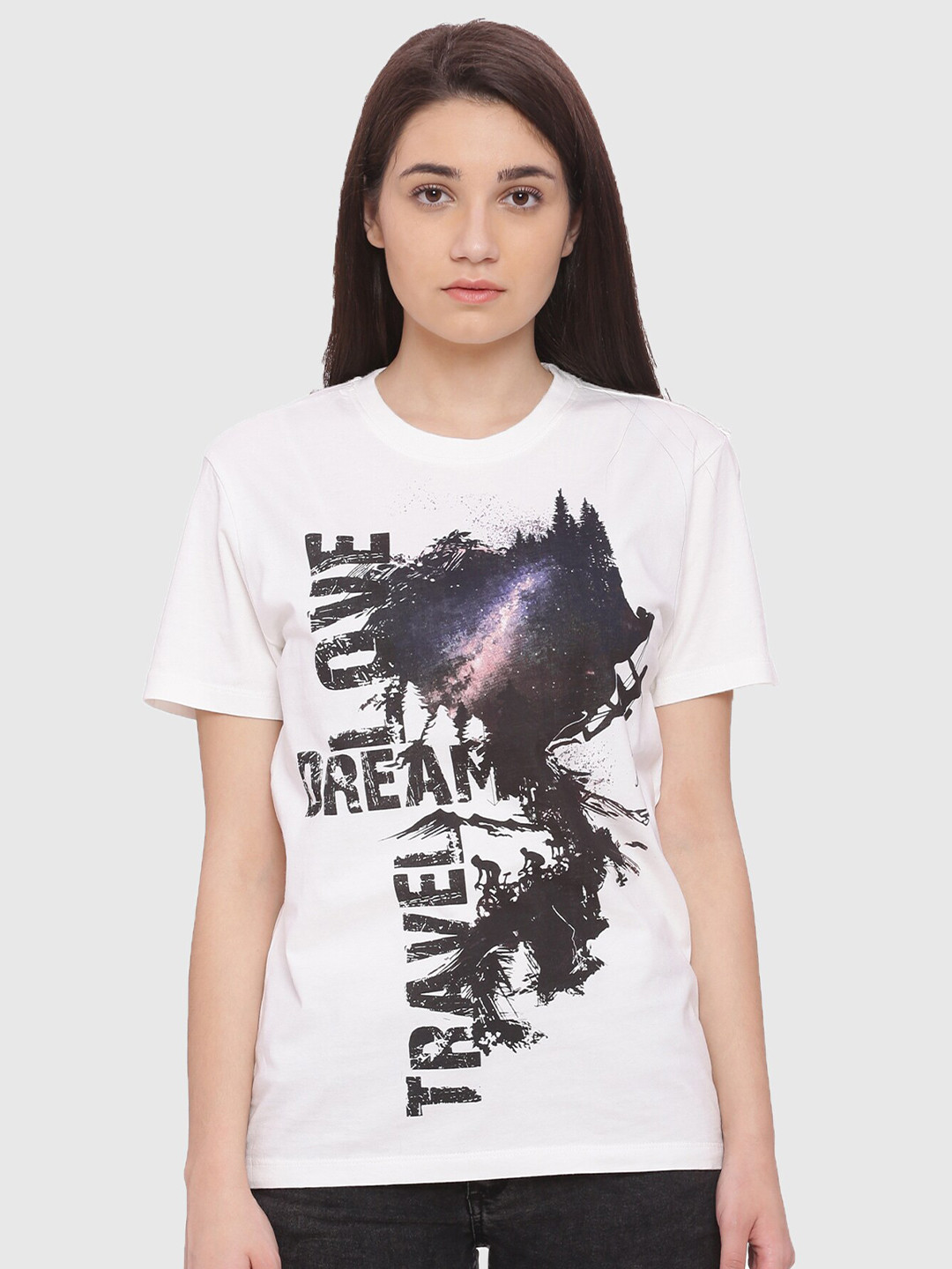 

Wolfpack Women Off White Printed T-shirt