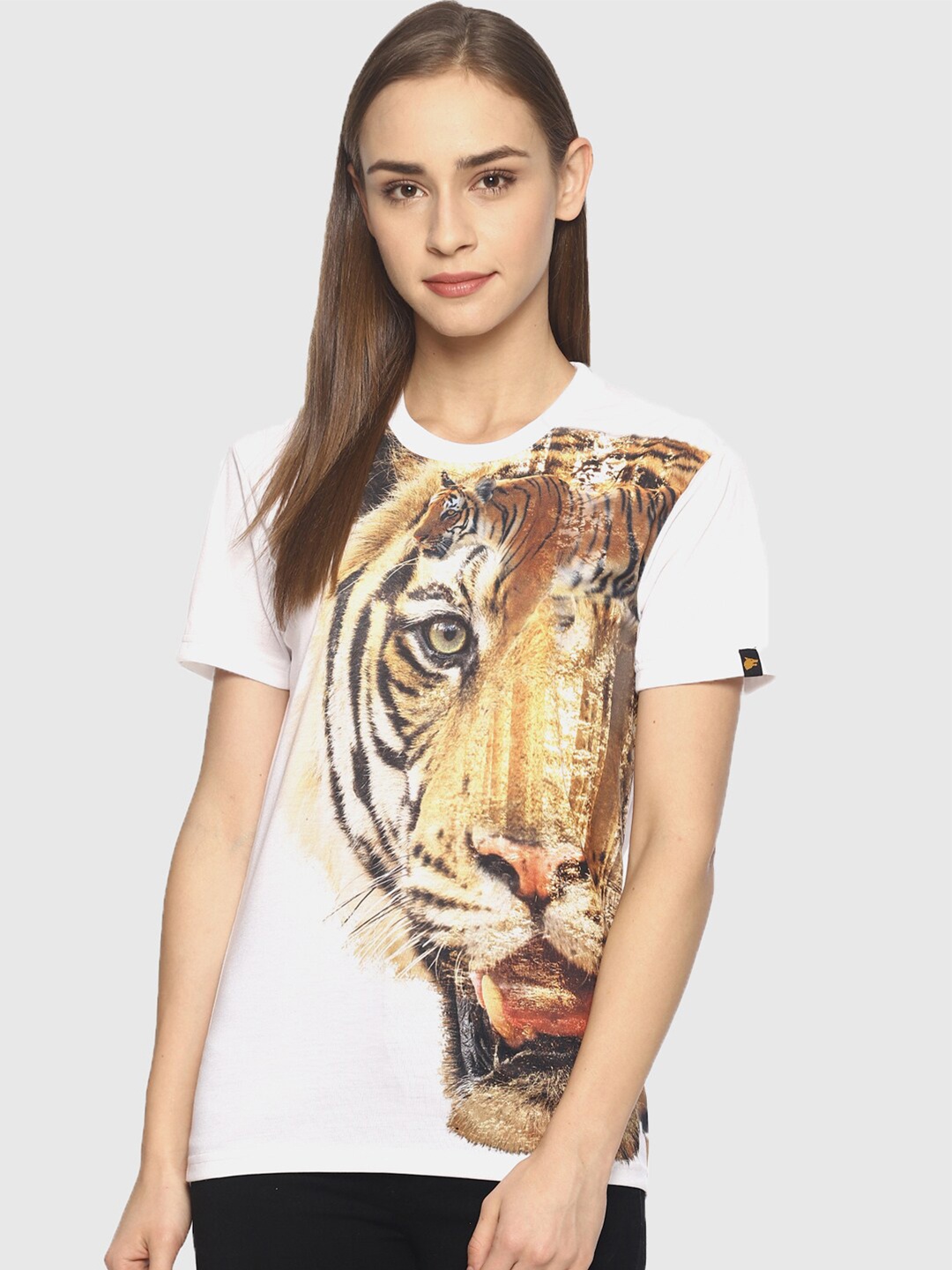 

Wolfpack Women White & Yellow Printed T-shirt