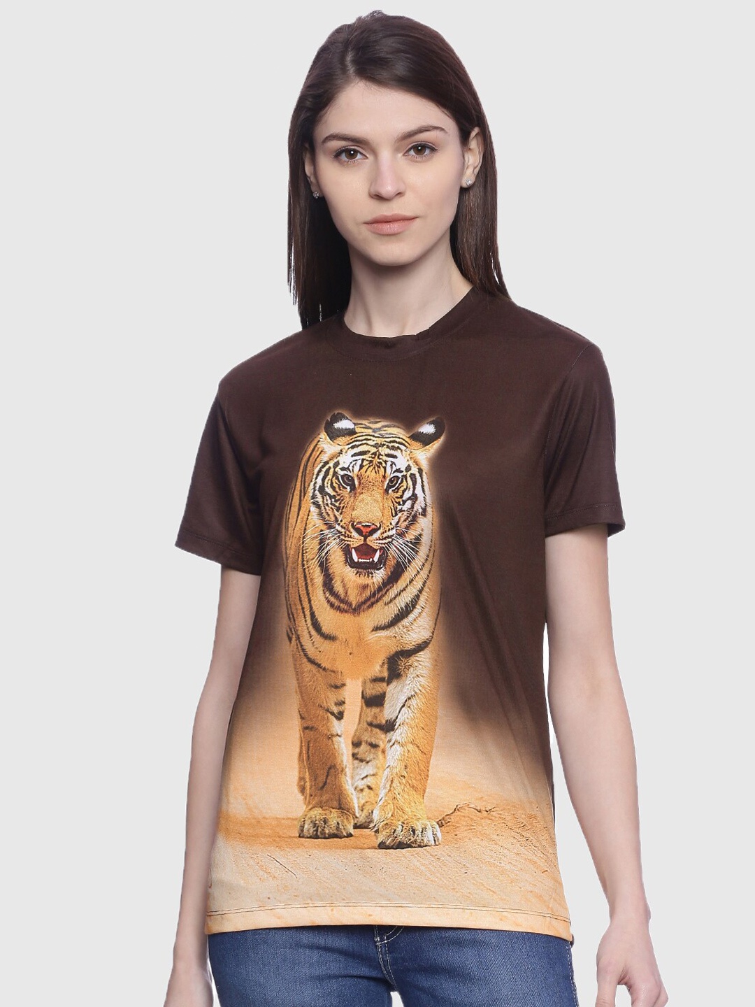 

Wolfpack Women Brown Printed T-shirt