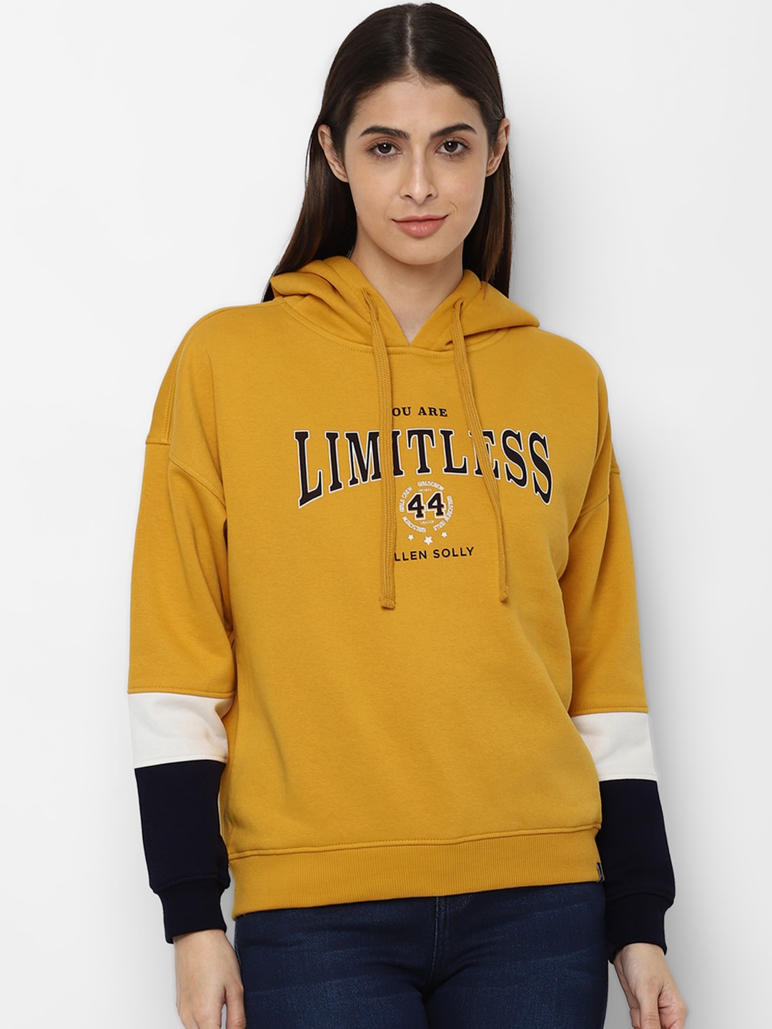 

Allen Solly Woman Women Yellow Printed Hooded Sweatshirt
