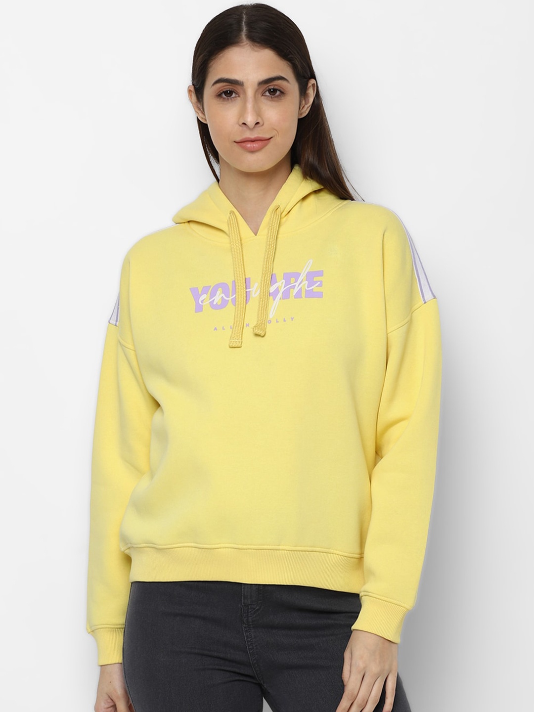 

Allen Solly Woman Women Yellow Printed Hooded Sweatshirt