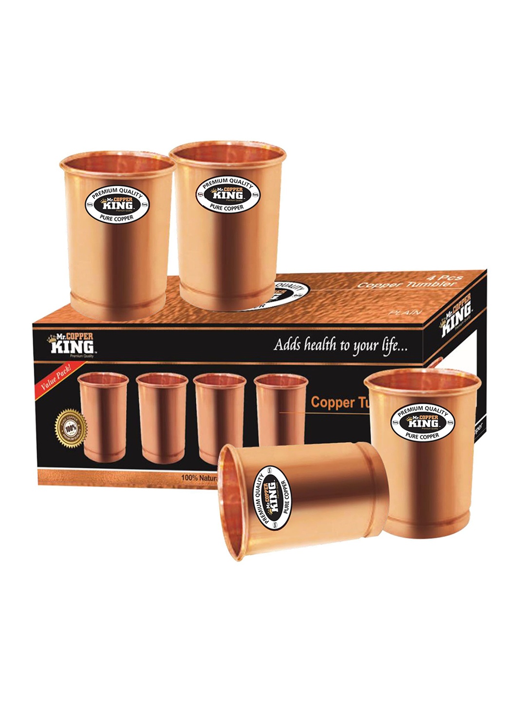 

MR. COPPER KING Set-4 Copper-Toned Solid Copper Tumbler Set
