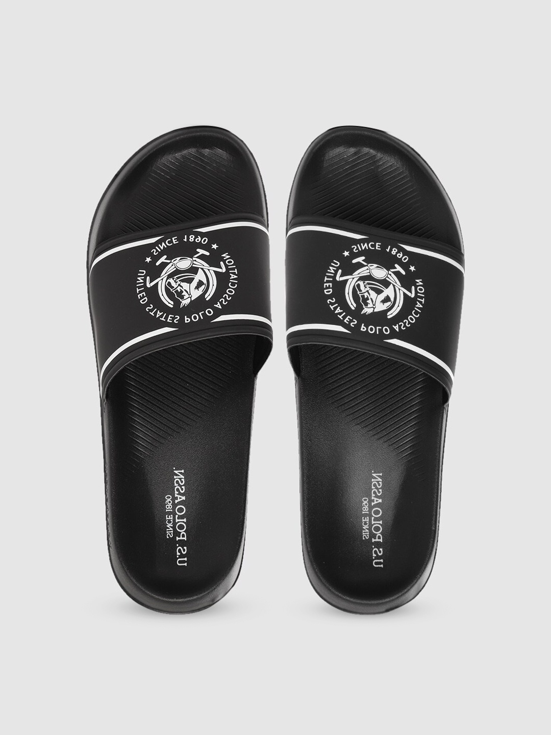 

U S Polo Assn Men Black & White Printed Sliders