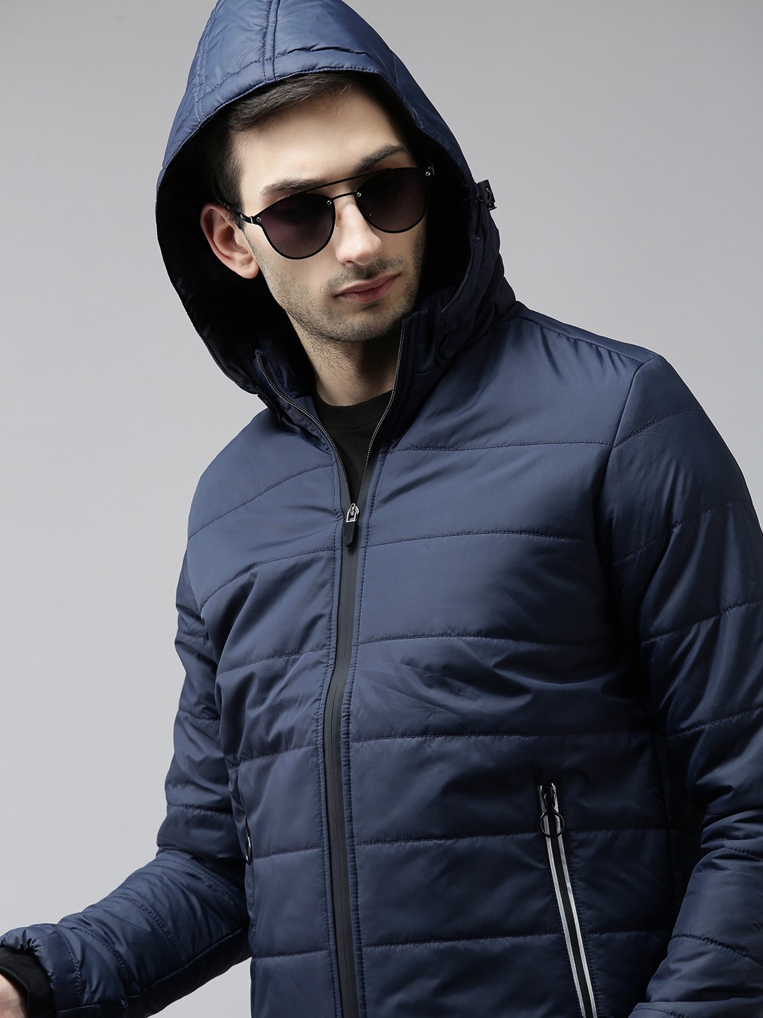 

SPYKAR Men Navy Blue Solid Padded Hooded Jacket