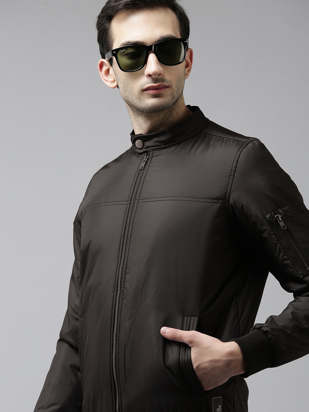 

SPYKAR Men Black Solid Bomber Jacket