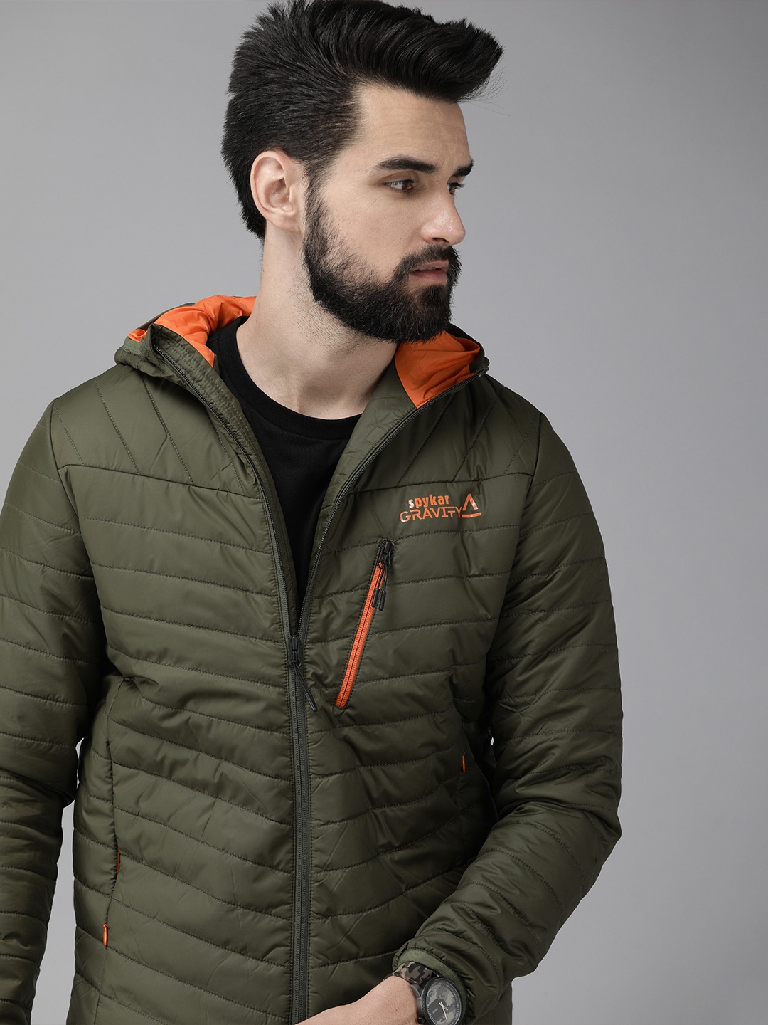 

SPYKAR Men Olive Green & Orange Colourblocked Lightweight Casual Padded Jacket