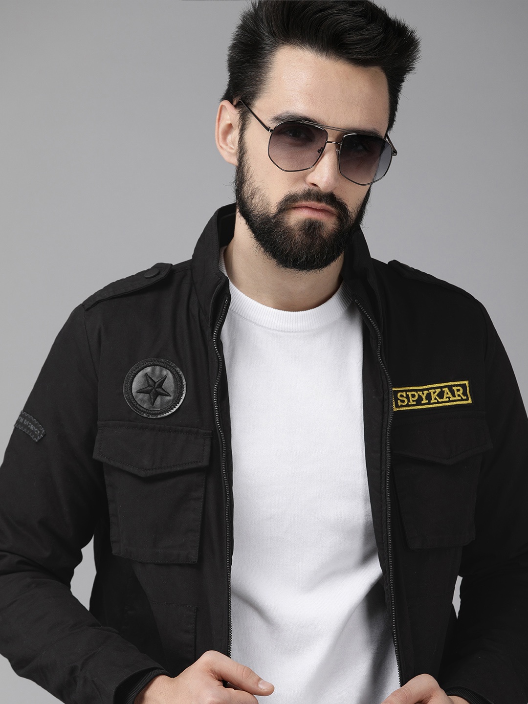 

SPYKAR Men Black Bomber with Embroidered Jacket