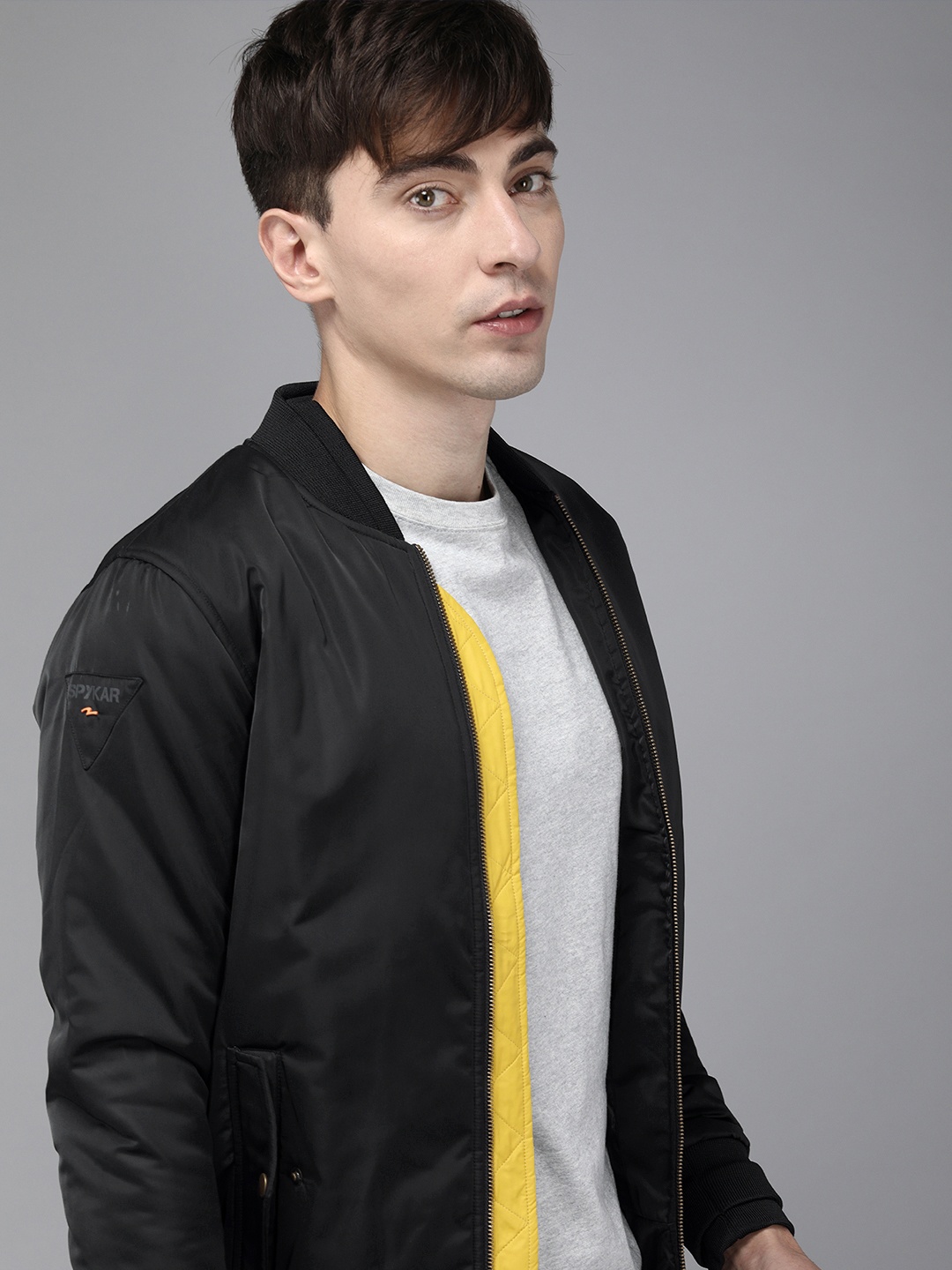 

SPYKAR Men Black Solid Lightweight Bomber Jacket