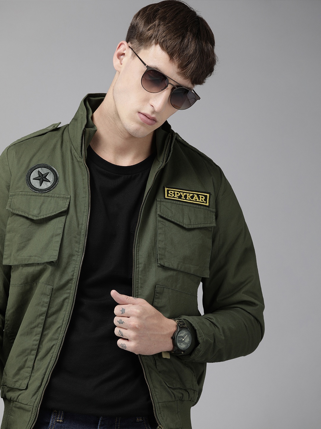 

SPYKAR Men Olive Green Bomber Jacket