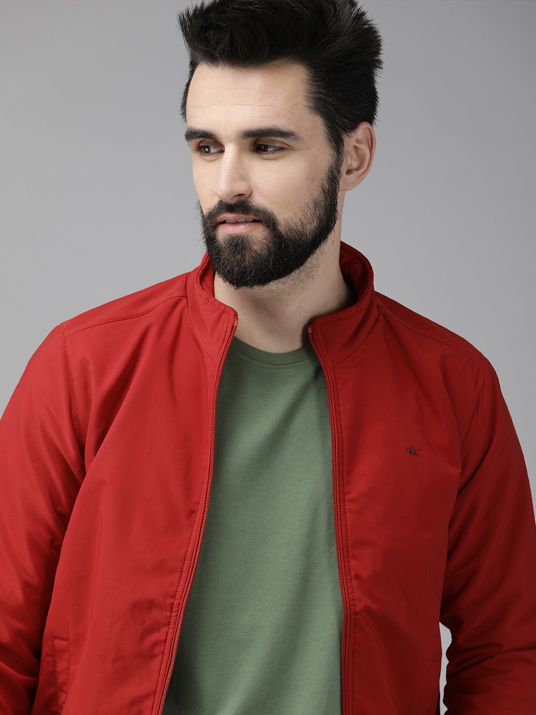 

SPYKAR Men Red Solid Stand-Collar Insulator Bomber Jacket