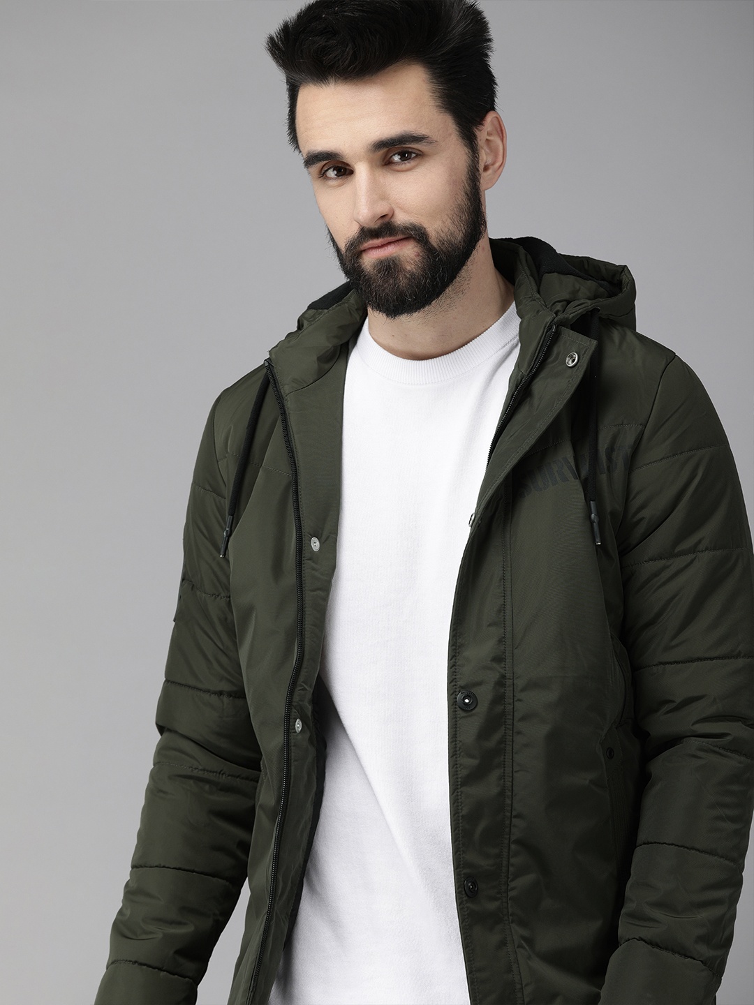 

SPYKAR Men Olive Green Insulator Hooded Padded Jacket