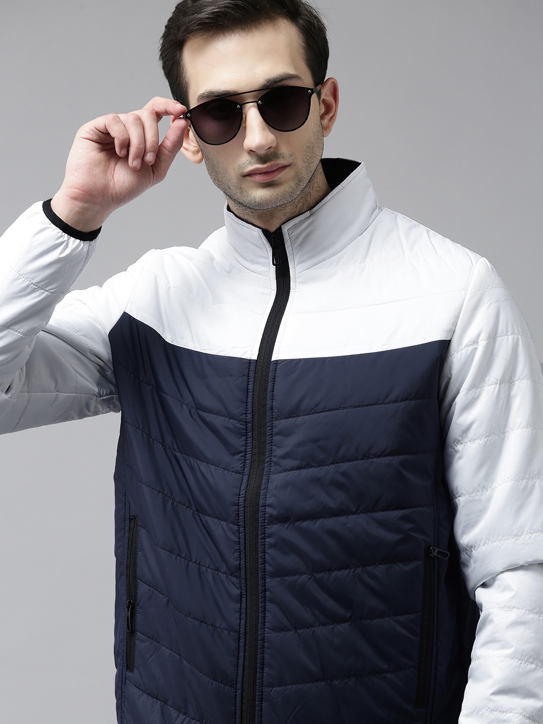 

SPYKAR Men Navy Blue White Colourblocked Padded Jacket