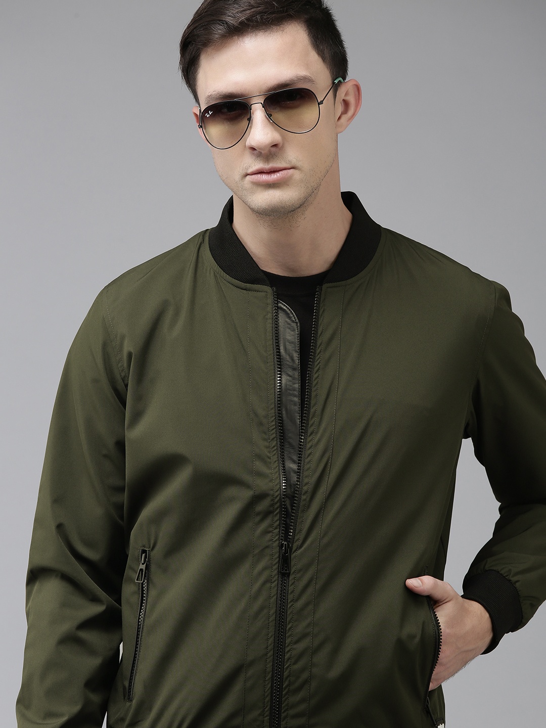 

SPYKAR Men Olive Green Insulator Bomber Jacket