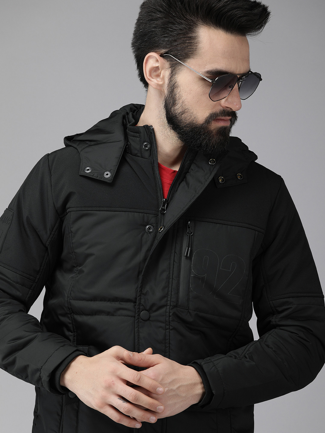 

SPYKAR Men Black Insulator Padded Jacket with Detachable Hood