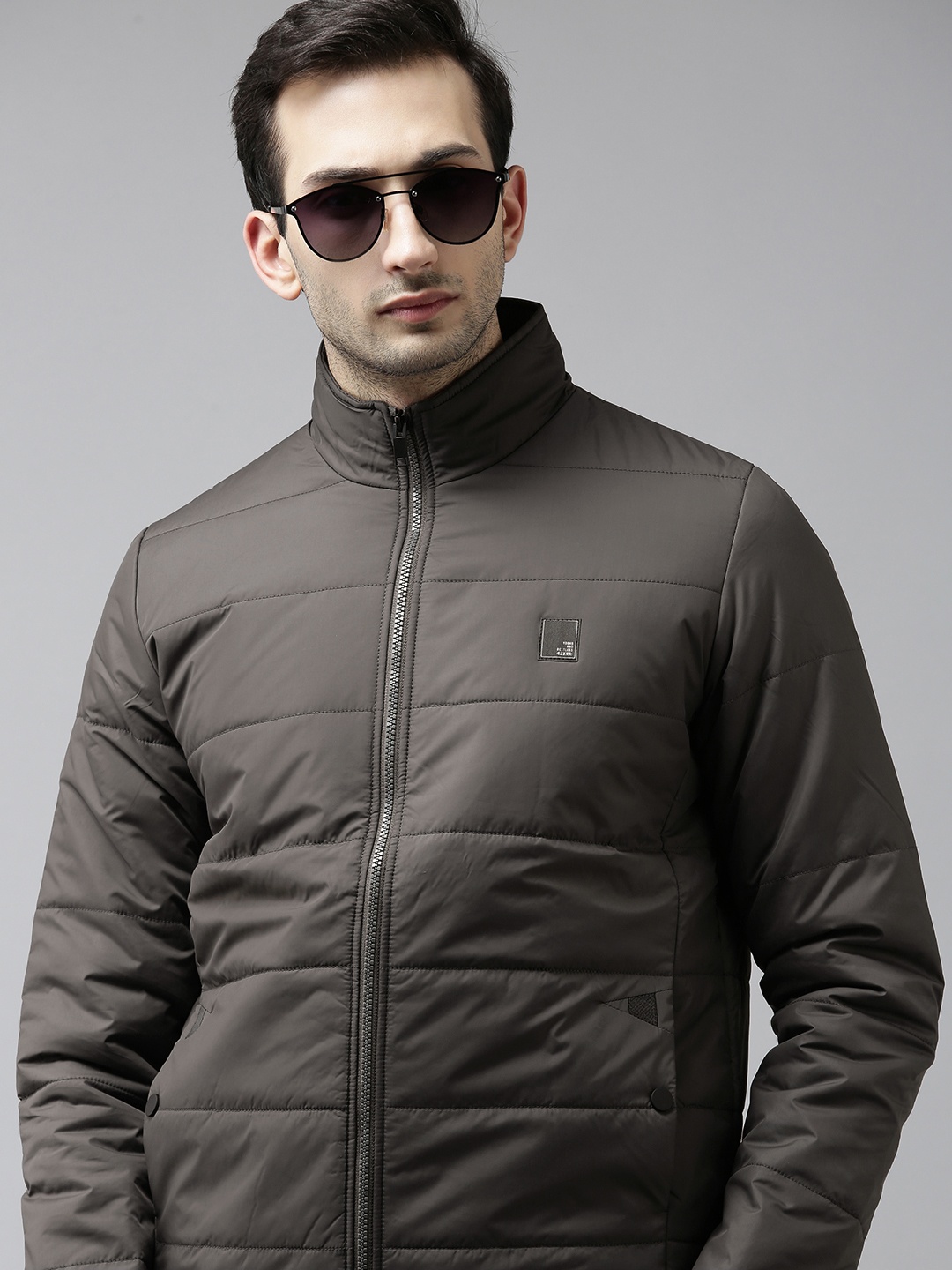 

SPYKAR Men Charcoal Grey Solid Padded Jacket