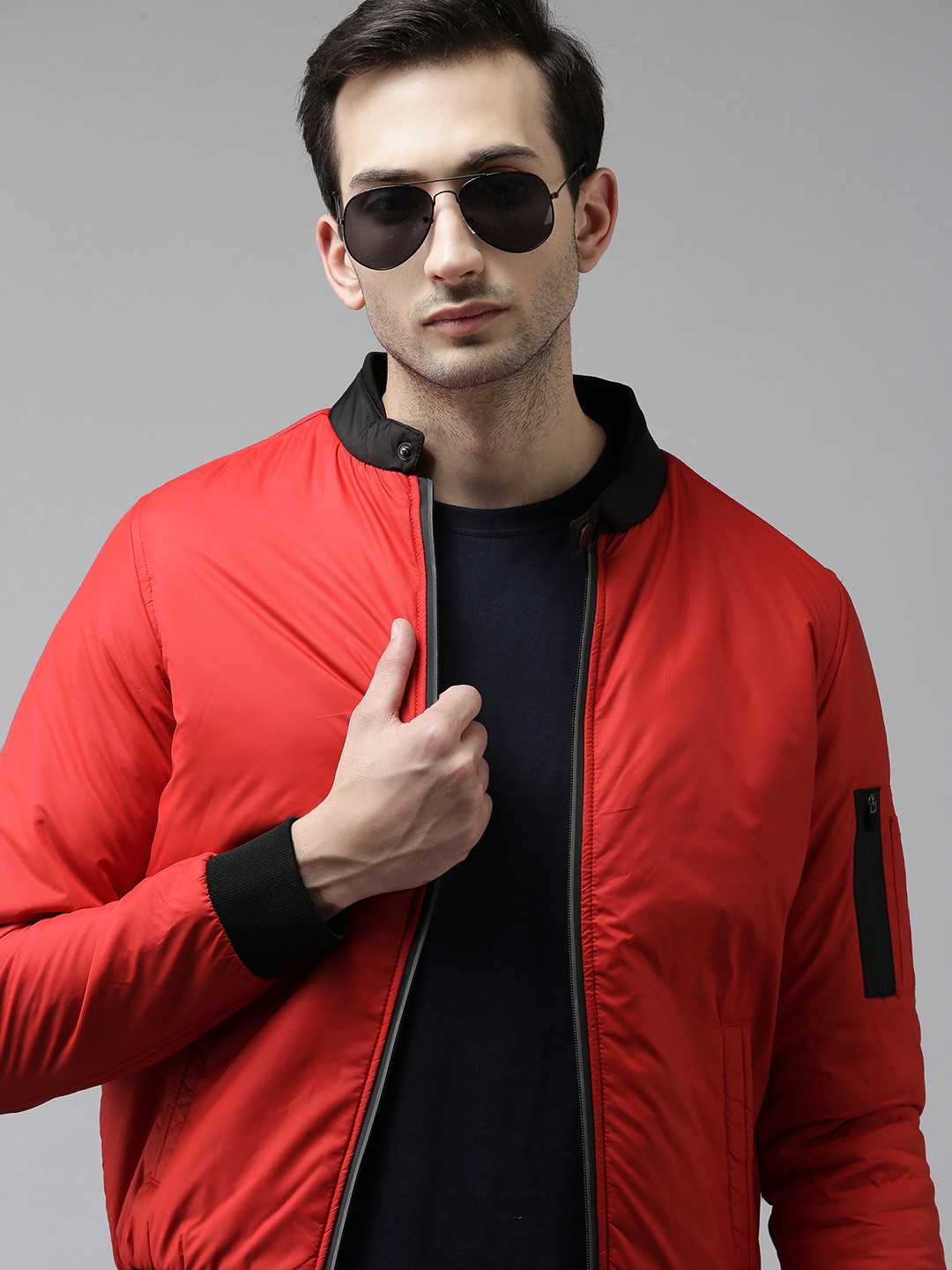 

SPYKAR Men Red Solid Bomber Jacket