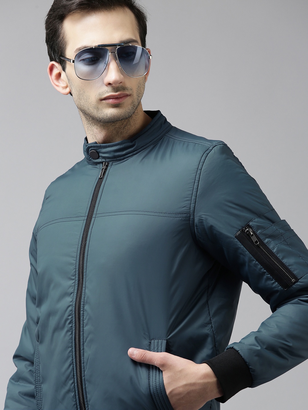 

SPYKAR Men Teal Blue Solid Insulator Bomber Jacket