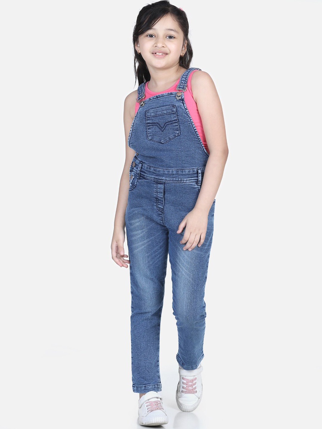 

StyleStone Girls Blue Solid Cotton Dungarees