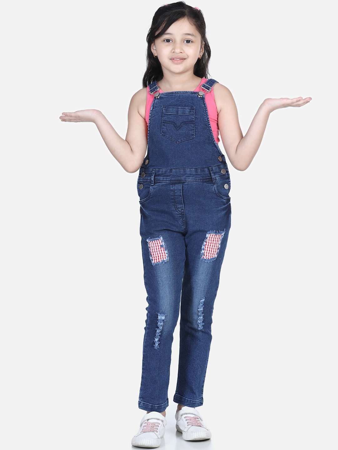 

StyleStone Girls Blue Solid Denim Dungarees