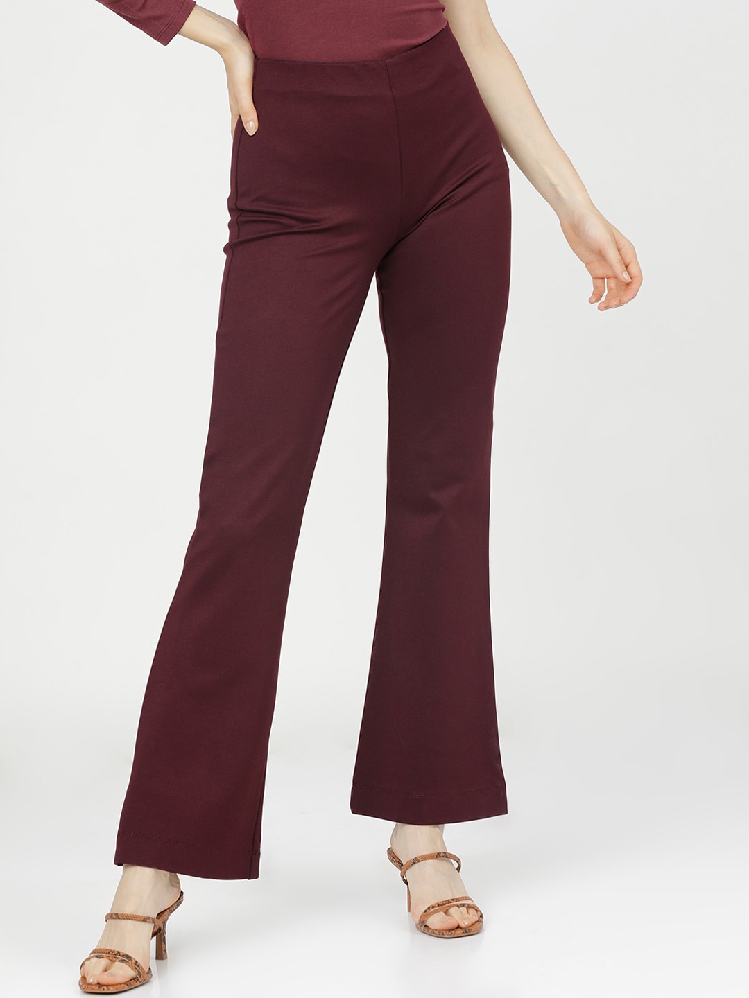 

Tokyo Talkies Women Purple High-Rise Easy Wash Bootcut Trousers