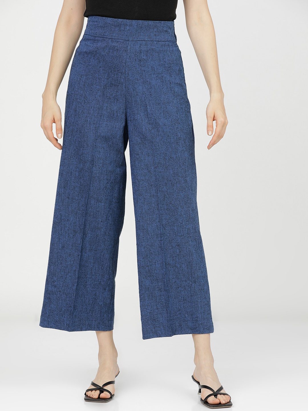 

Tokyo Talkies Women Blue Flared High-Rise Easy Wash Parallel Trousers