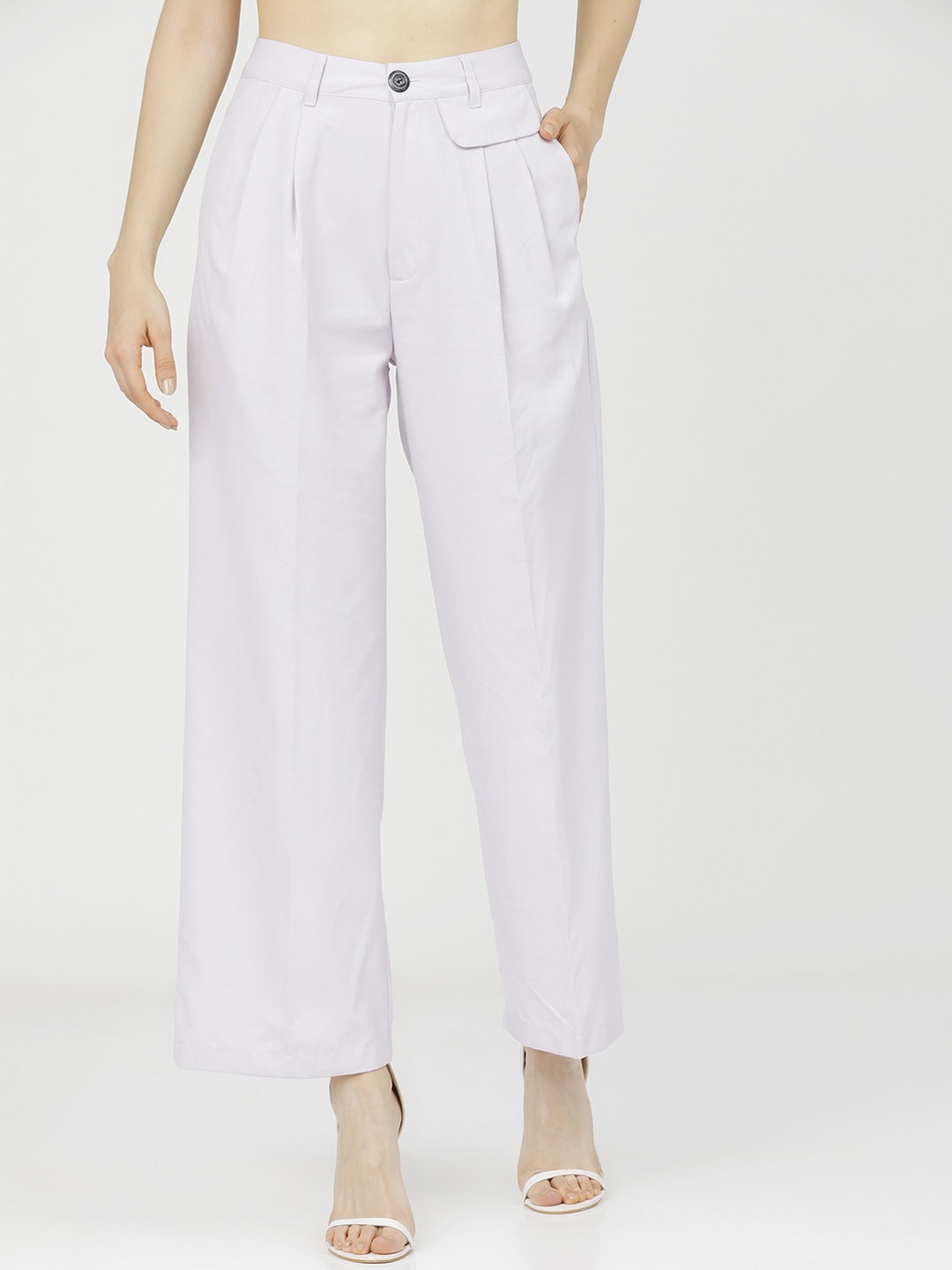 

CHIC BY TOKYO TALKIES Women Purple Easy Wash Pleated Parallel Trousers