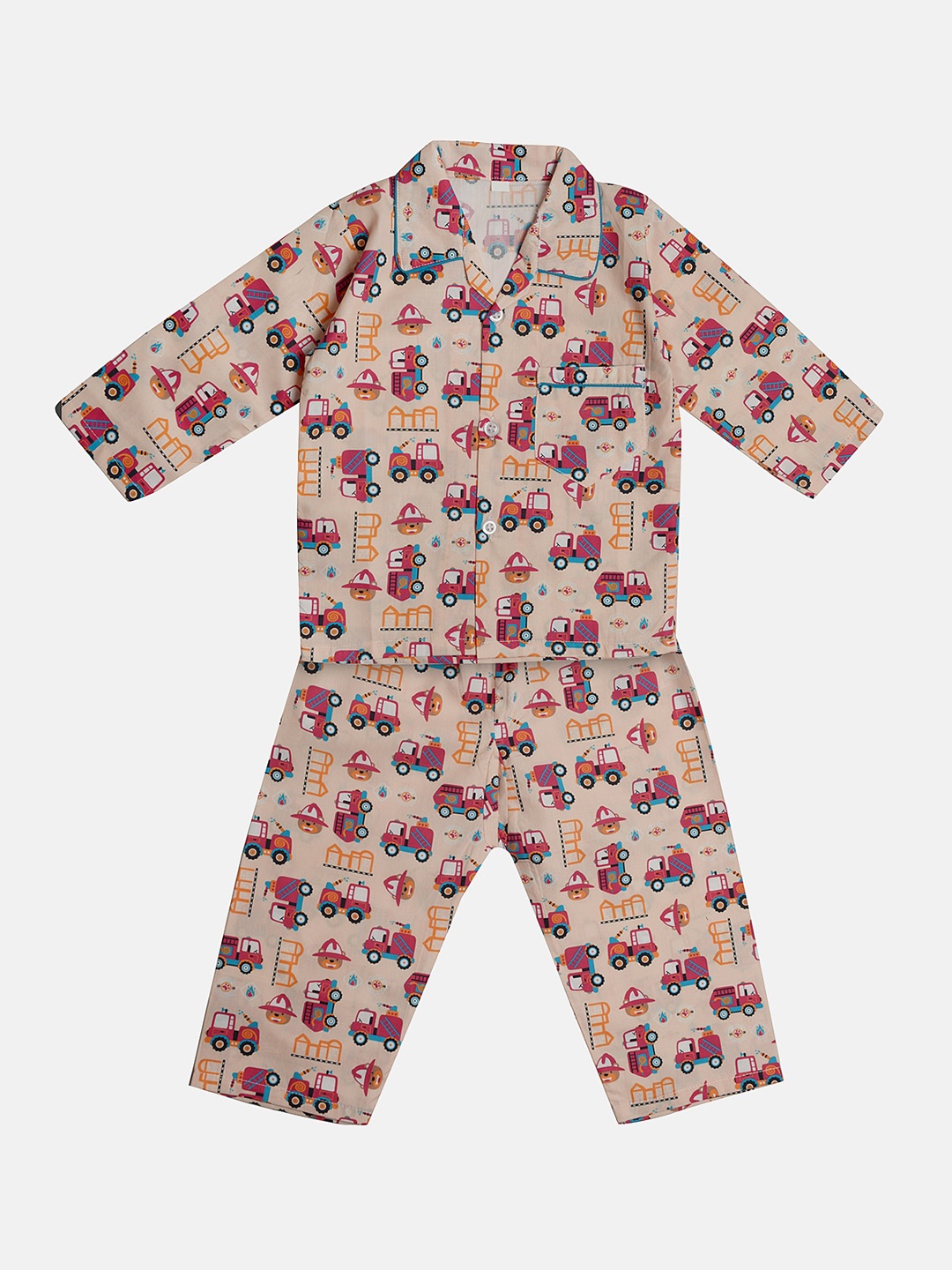 

TINY HUG Boys Peach-Colour Graphic Printed Pure Cotton Night Suit