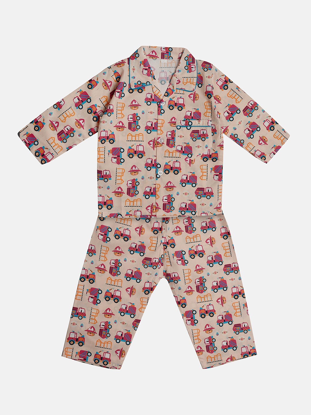 

TINY HUG Boys Peach Printed Nightsuit Set