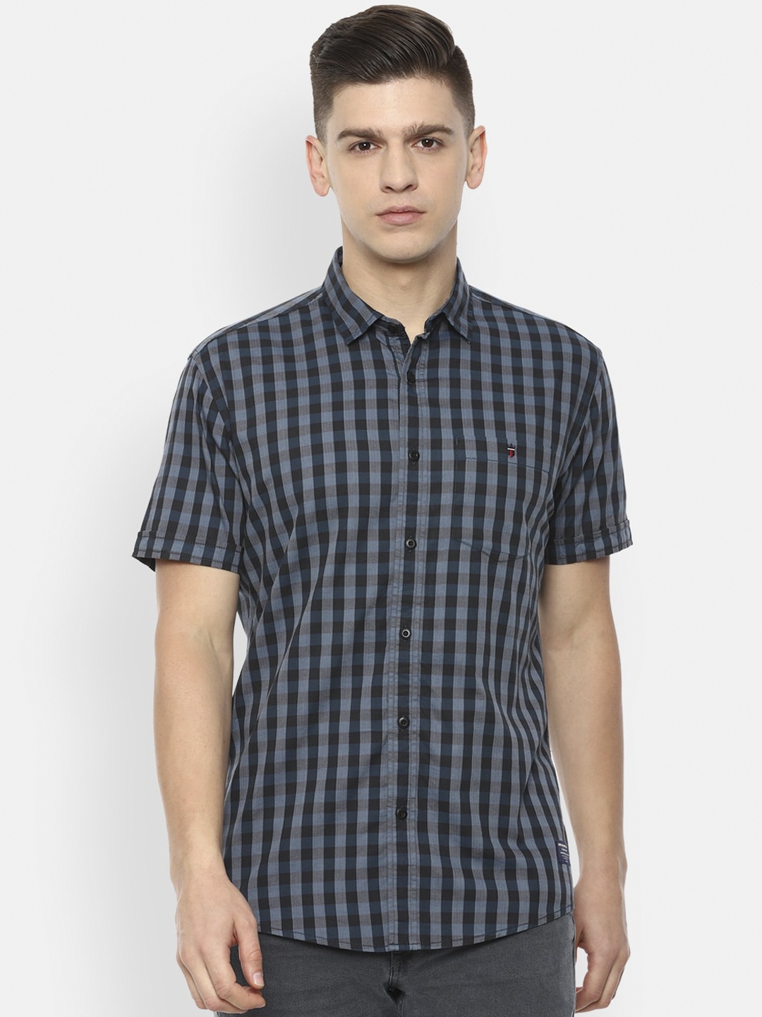 

Louis Philippe Jeans Men Navy Blue Pure Cotton Slim Fit Opaque Checked Casual Shirt