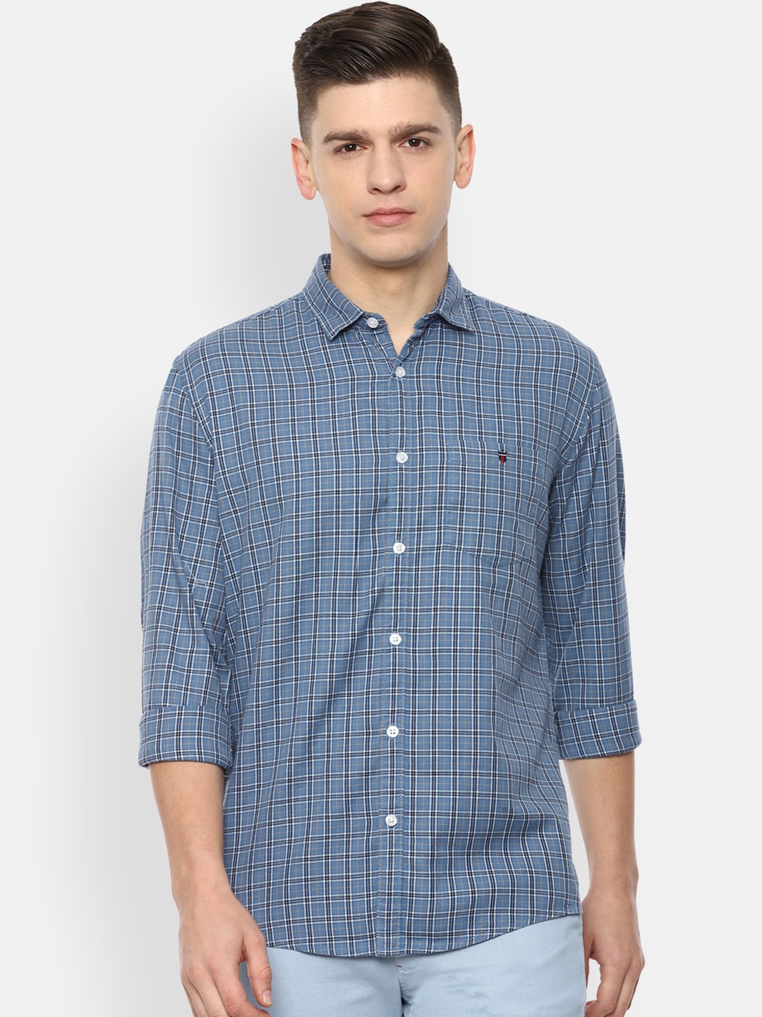 

Louis Philippe Jeans Men Blue Slim Fit Tartan Checks Opaque Checked Casual Shirt