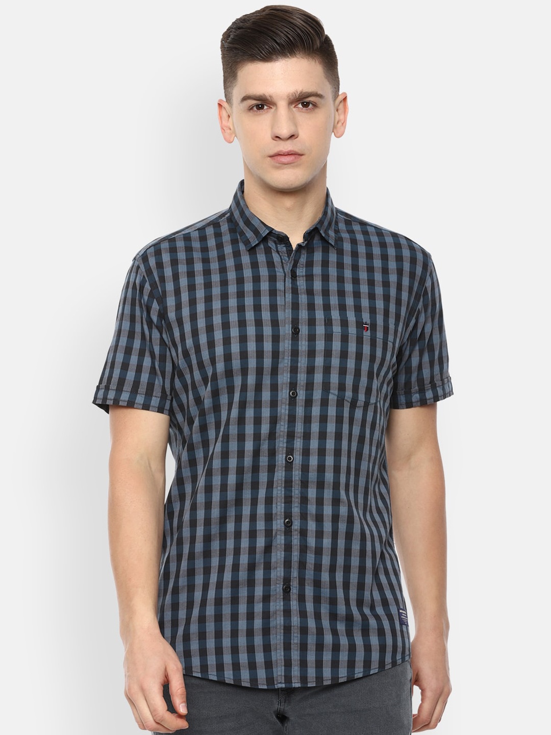 

Louis Philippe Jeans Men Navy Blue Slim Fit Cotton Opaque Checked Casual Shirt