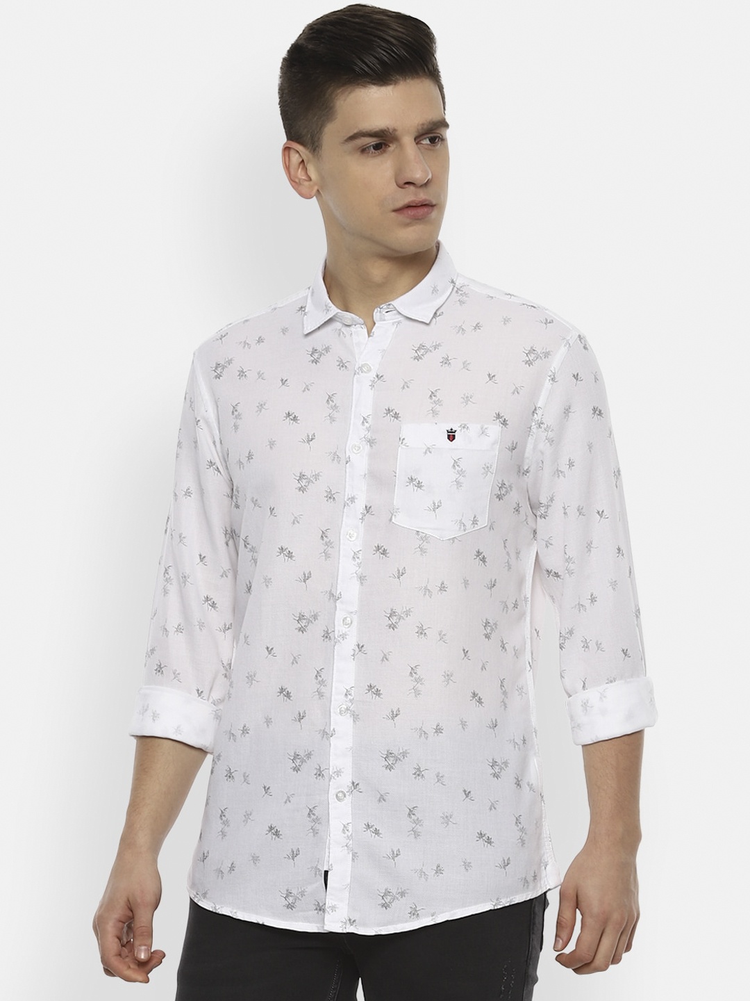 

Louis Philippe Jeans Men White & Grey Floral Printed Slim Fit Casual Shirt