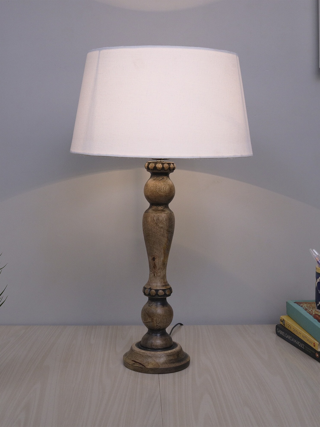 

Homesake White & Brown Eureka Polka Wooden Bedside Table Lamp