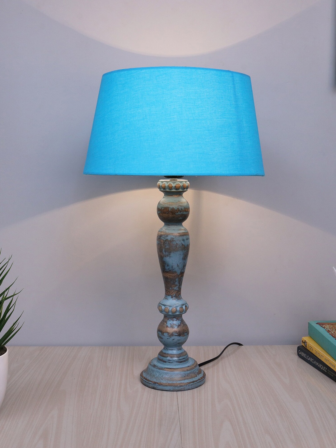 

Homesake Turquoise Blue Eureka Polka Wooden Bedside Table Lamp