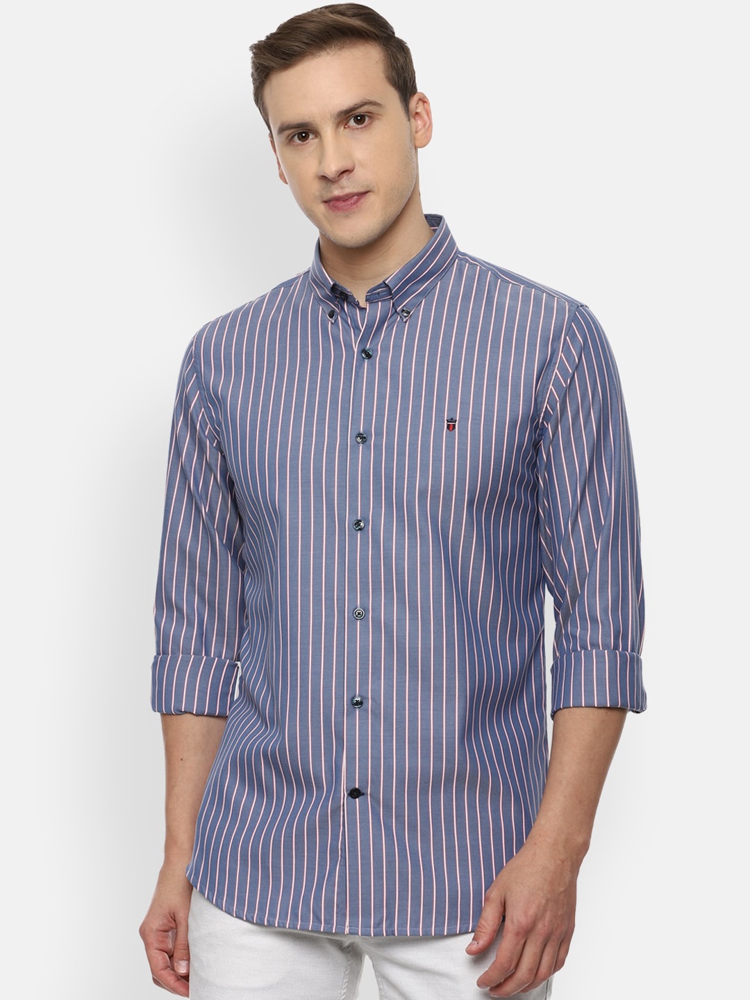 

Louis Philippe Sport Men Blue Slim Fit Opaque Striped Pure Cotton Casual Shirt