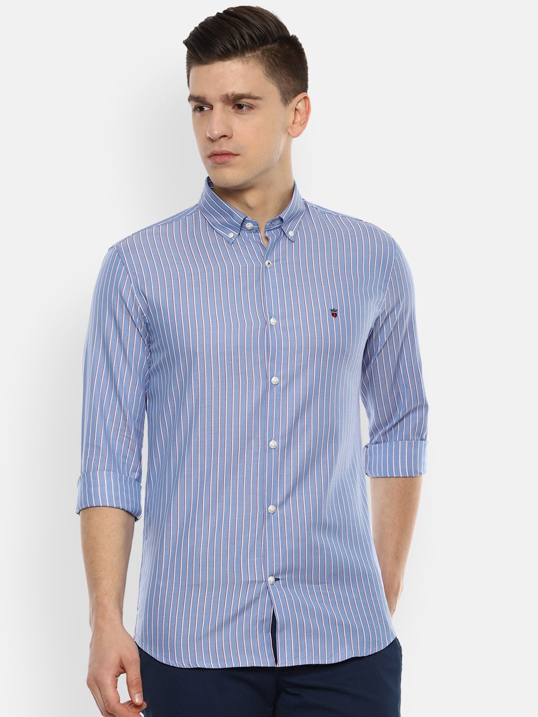 

Louis Philippe Sport Men Blue Slim Fit Opaque Striped Pure Cotton Casual Shirt