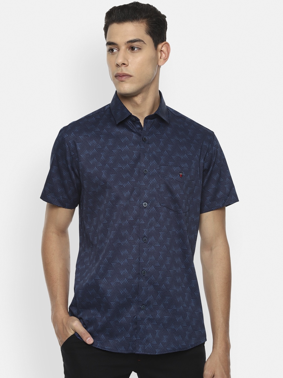 Louis Philippe Sport Men Navy Blue Slim Fit Opaque Printed Pure Cotton Casual Shirt