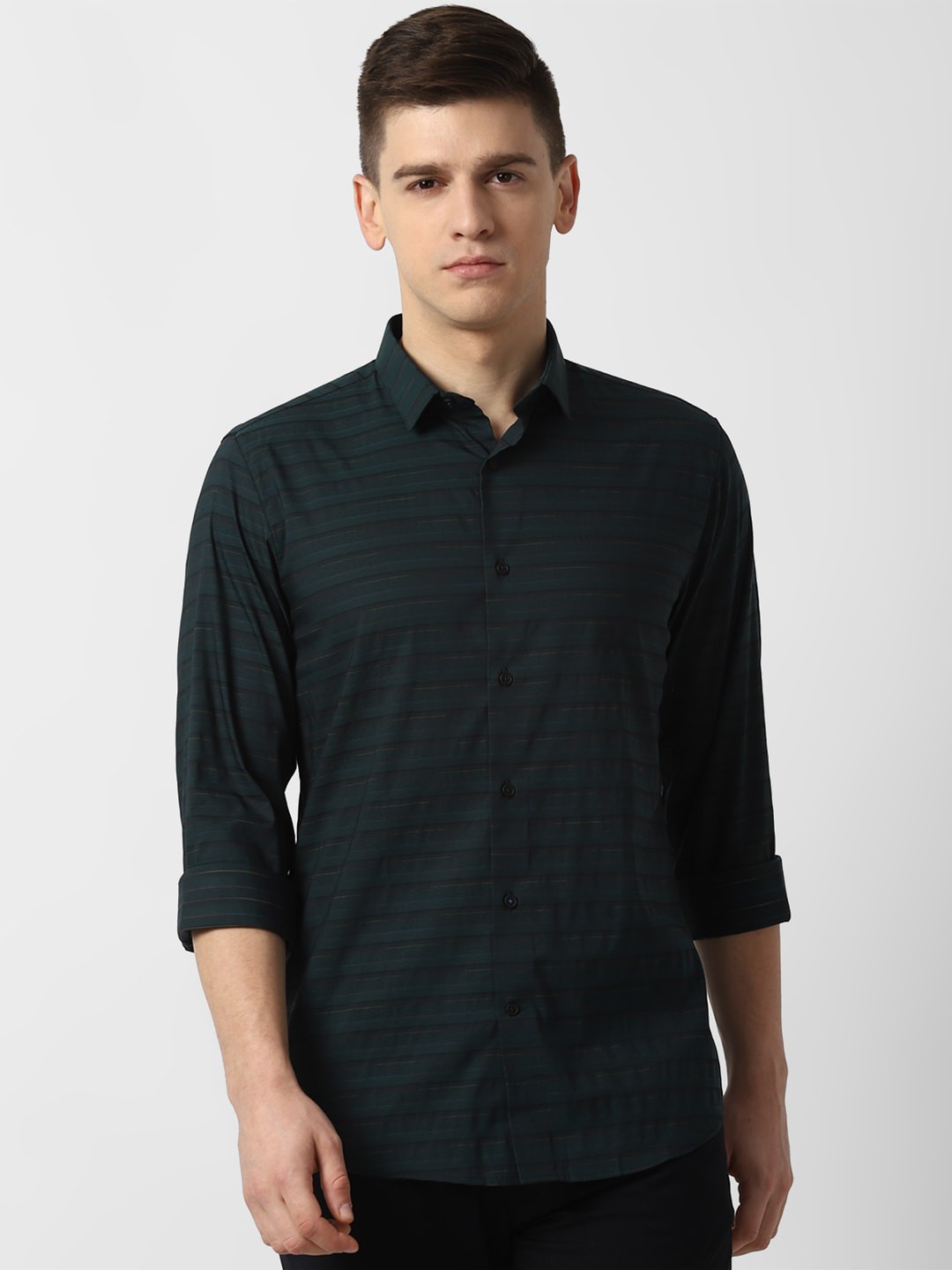 

Louis Philippe Sport Men Green Slim Fit Pure Cotton Opaque Striped Casual Shirt
