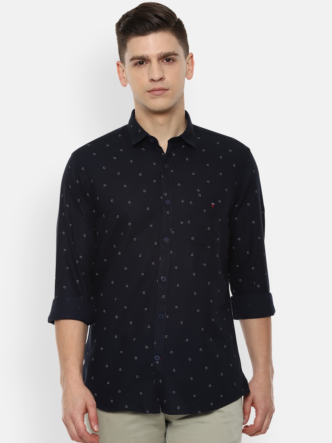 

Louis Philippe Sport Men Navy Blue Slim Fit Pure Cotton Opaque Printed Casual Shirt