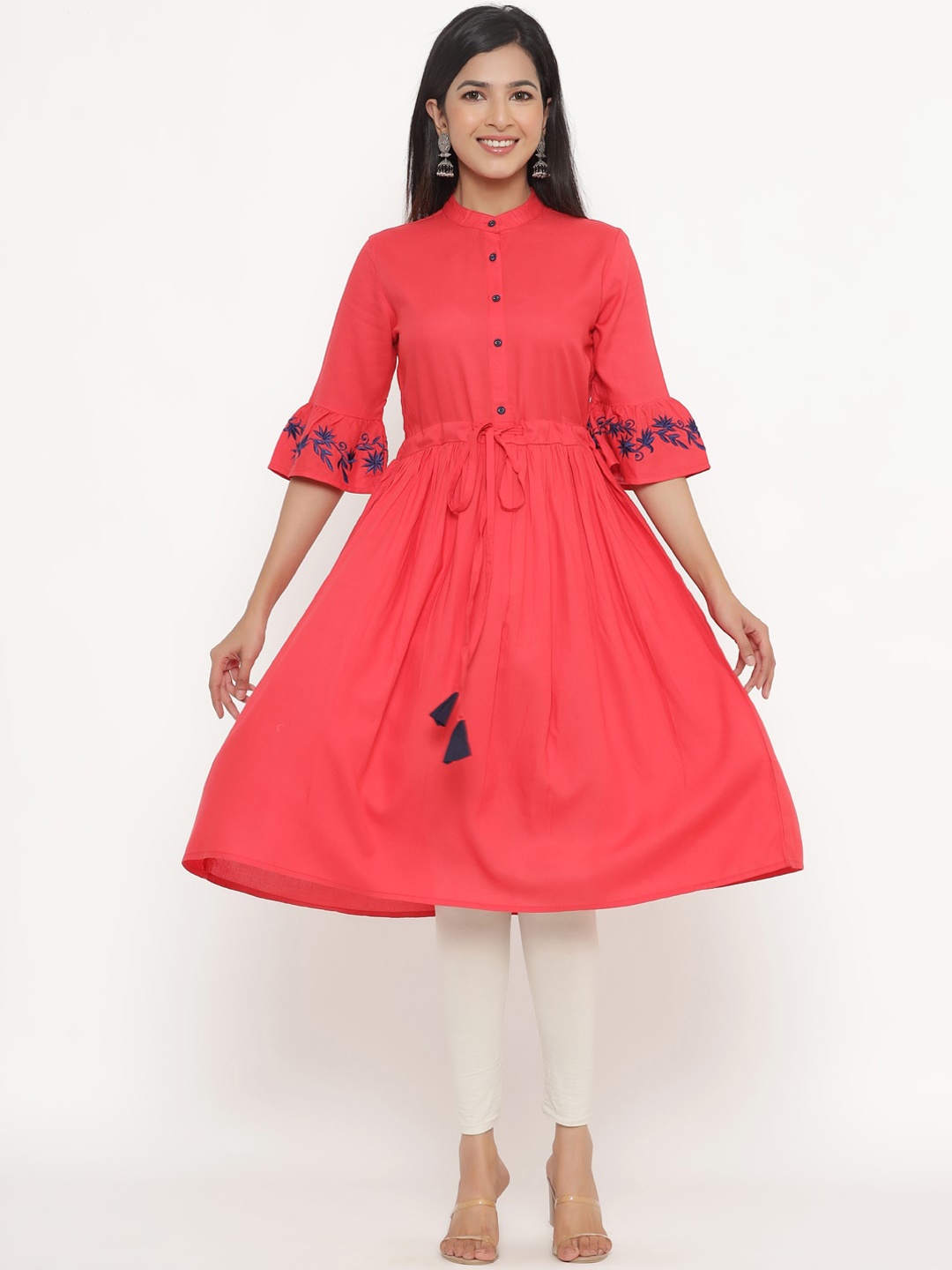 

Aprique FAB Women Red & Navy Blue Ethnic Motifs Embroidered Kurta