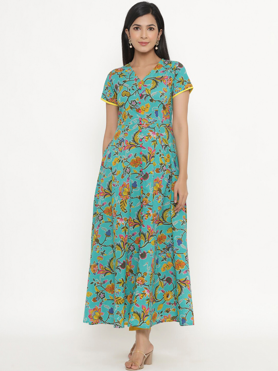 

Aprique FAB Women Green Floral Printed Anarkali Kurta