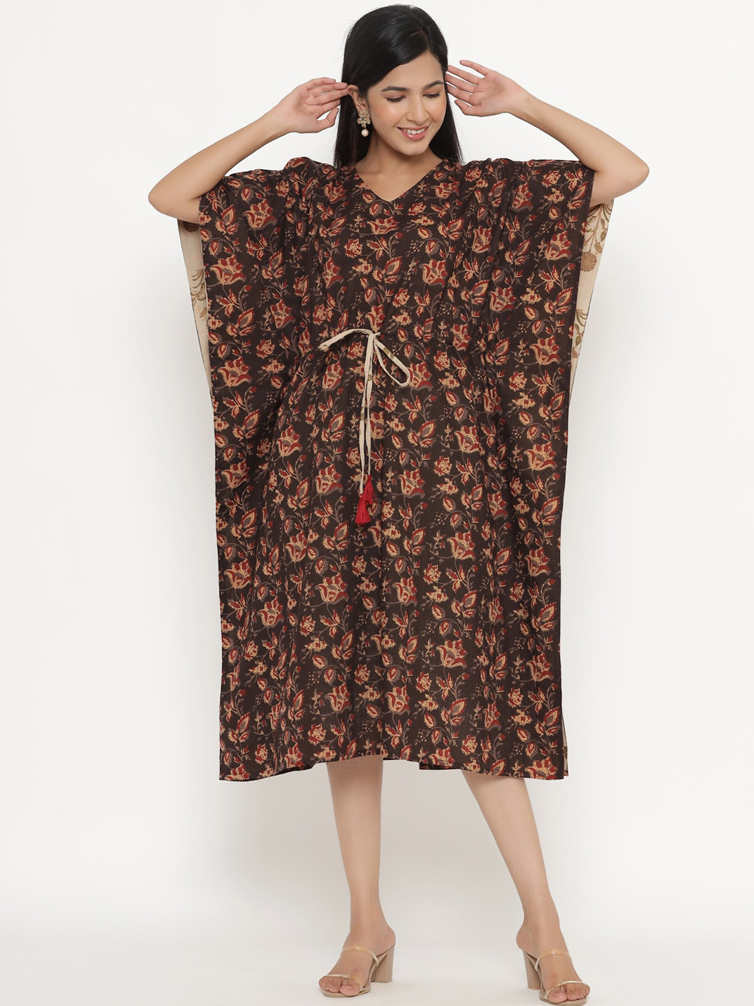 

Aprique FAB Brown & Green Floral Kaftan Dress
