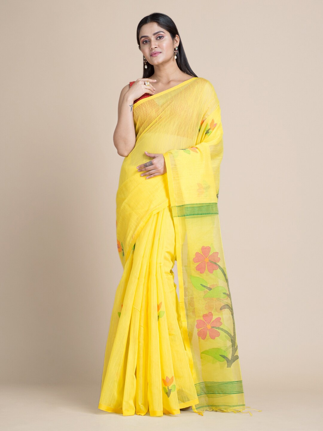 

Mitera Yellow Woven Design Handloom Silk Cotton Saree